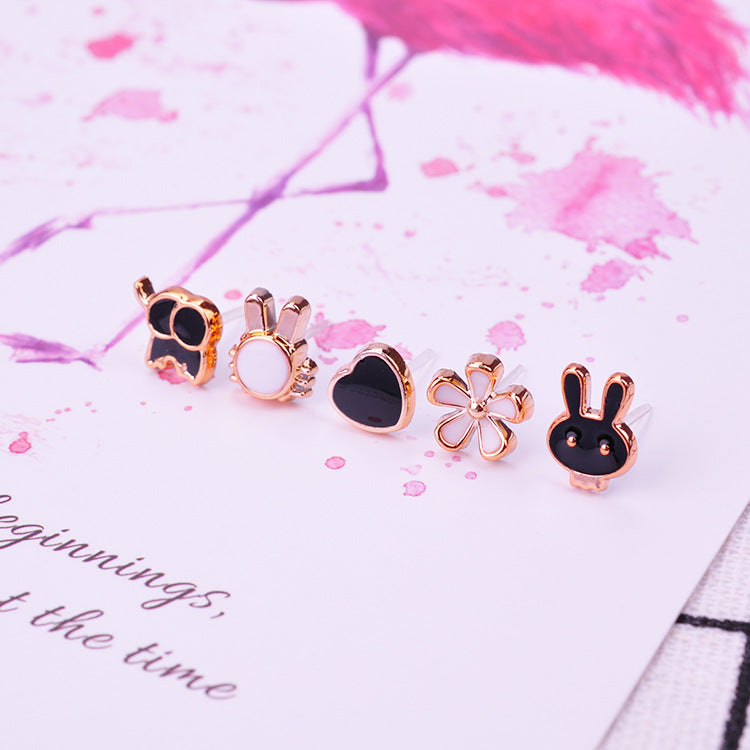 Black White Female Set Stall Ornament Plastic Resin Earrings