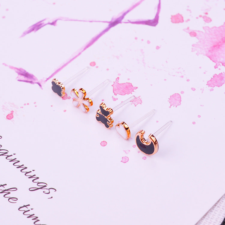 Black White Female Set Stall Ornament Plastic Resin Earrings