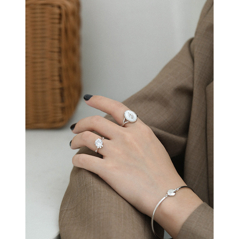 Women's Tulip Open Geometric Ellipse Fritillary Shell Rings