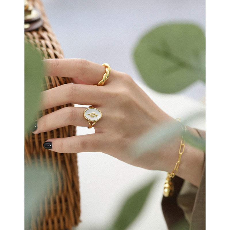 Women's Tulip Open Geometric Ellipse Fritillary Shell Rings