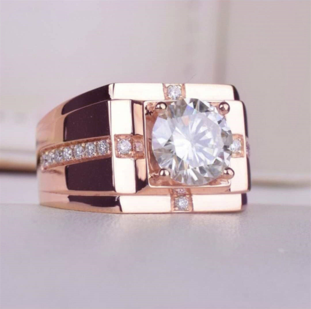 Men's Sier Business Imitation Moissanite Inlaid White Rings
