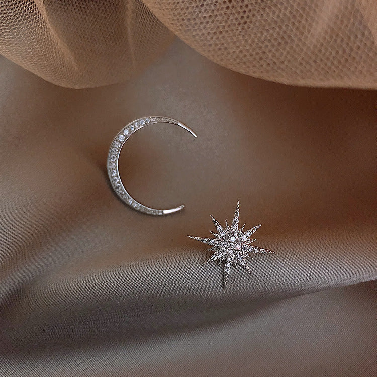 Sier Needle Temperament Female Ear Asymmetric Earrings