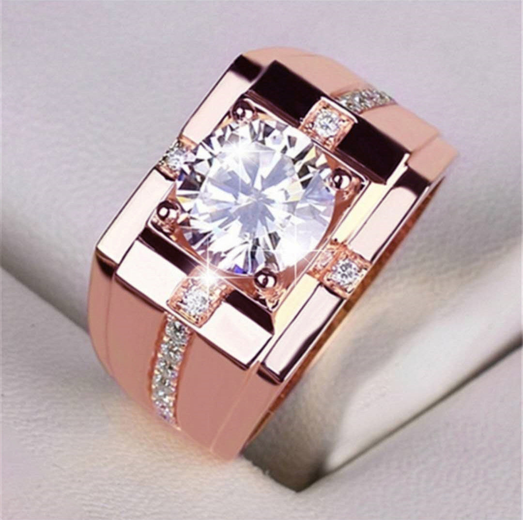 Men's Sier Business Imitation Moissanite Inlaid White Rings
