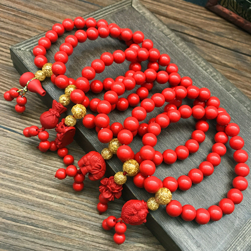 Women's Cinnabar Single Circle Calabash Pendent Rosary Bracelets