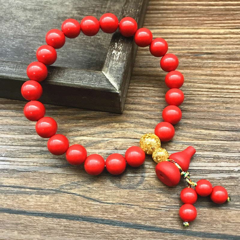 Women's Cinnabar Single Circle Calabash Pendent Rosary Bracelets