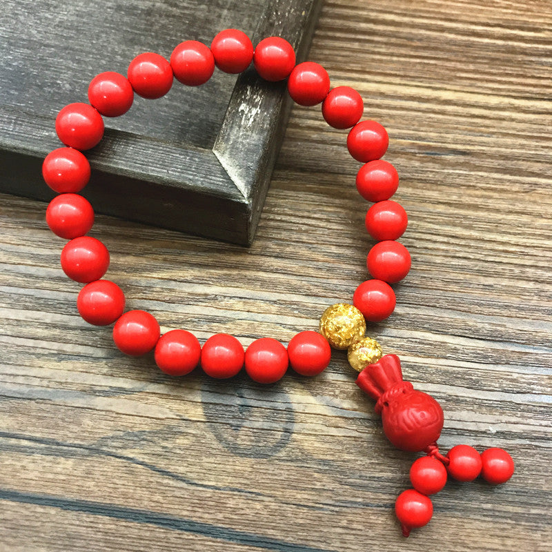 Women's Cinnabar Single Circle Calabash Pendent Rosary Bracelets