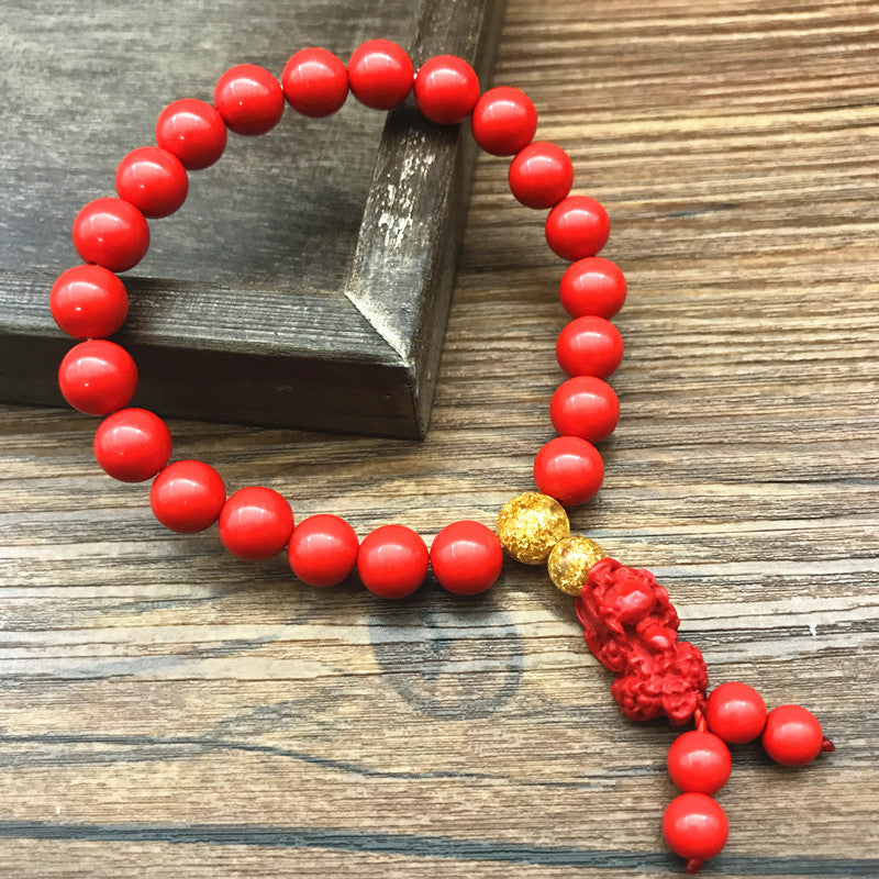 Women's Cinnabar Single Circle Calabash Pendent Rosary Bracelets