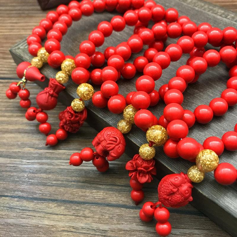 Women's Cinnabar Single Circle Calabash Pendent Rosary Bracelets