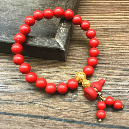 Women's Cinnabar Single Circle Calabash Pendent Rosary Bracelets
