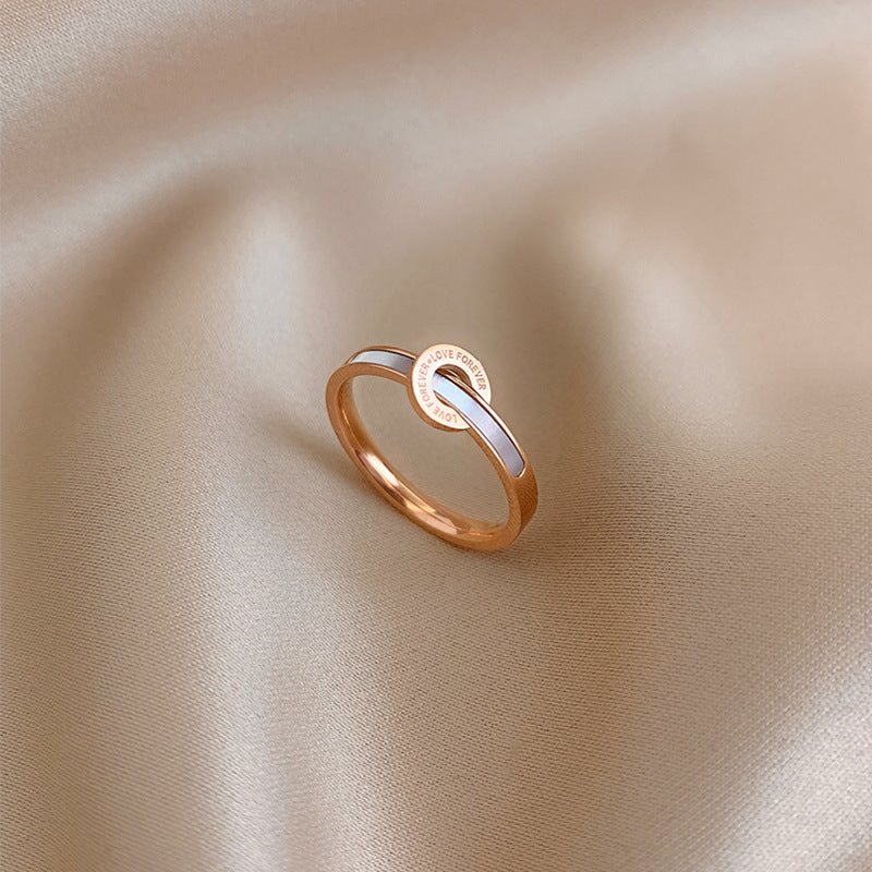 Women's Round Natural White Shell Mother Rose Gold Cold Rings
