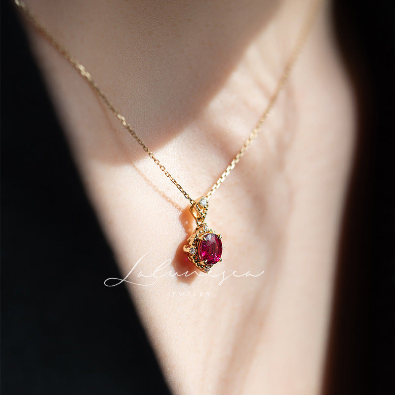 Sterling Sier Gold-plated Ruby Exquisite Retro Simple Necklaces