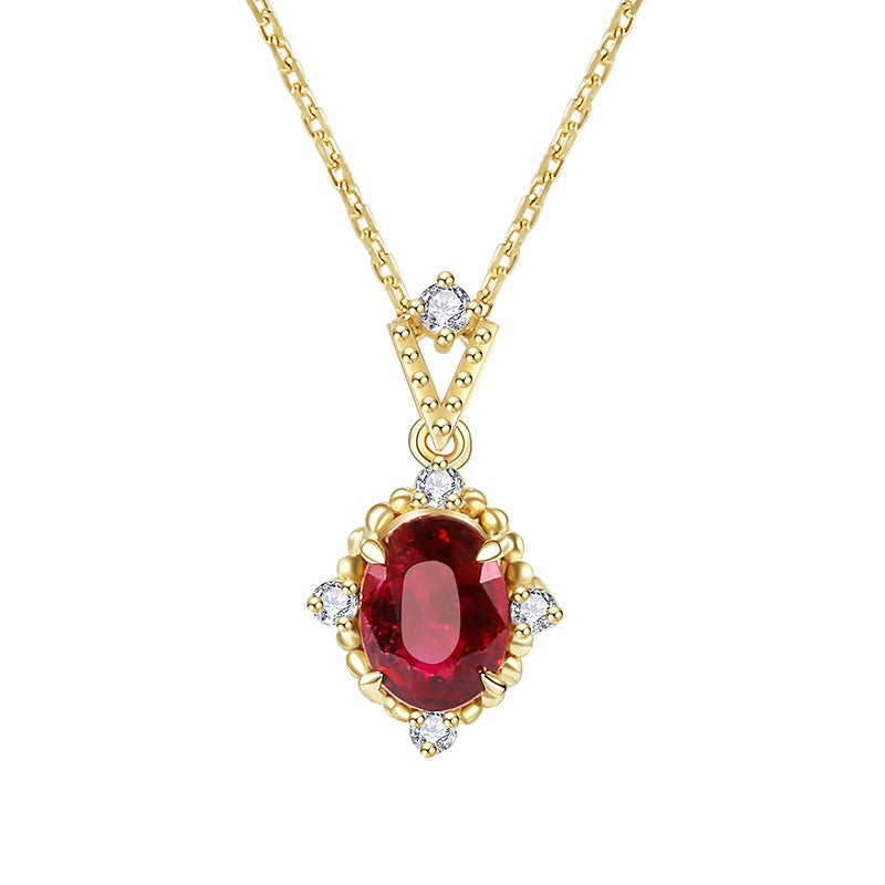 Sterling Sier Gold-plated Ruby Exquisite Retro Simple Necklaces