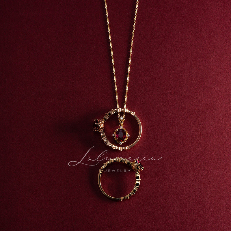 Sterling Sier Gold-plated Ruby Exquisite Retro Simple Necklaces