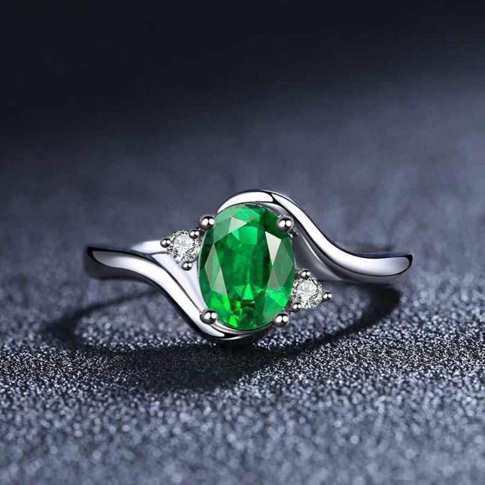 Simple Fashion Temperament Simulation Emerald Colored Gemstone Open Rings