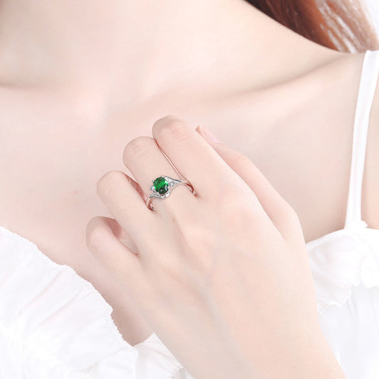 Simple Fashion Temperament Simulation Emerald Colored Gemstone Open Rings