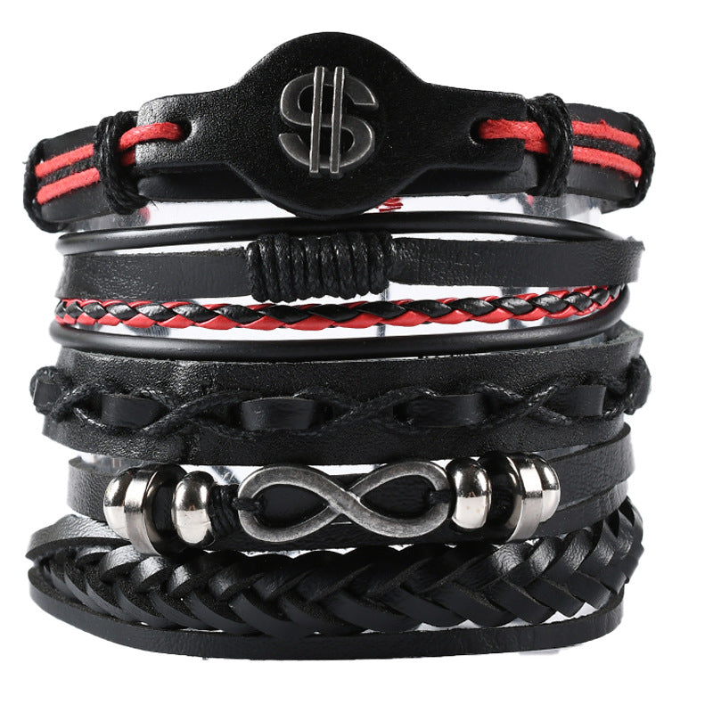 Men's Vintage Pack Cross Woven Leather Adjustable Bracelets
