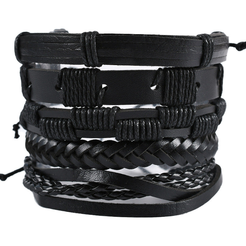 Men's Vintage Pack Cross Woven Leather Adjustable Bracelets