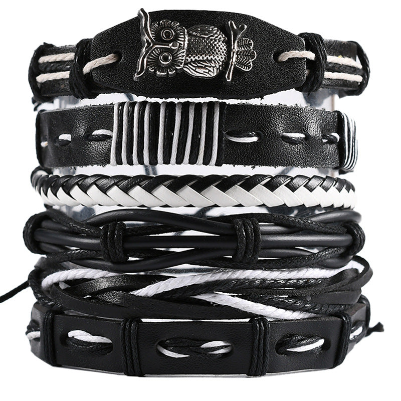 Men's Vintage Pack Cross Woven Leather Adjustable Bracelets