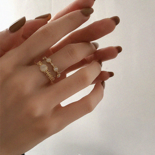 Women's French Retro Lace Flower Metal Opal Simple Niche Rings
