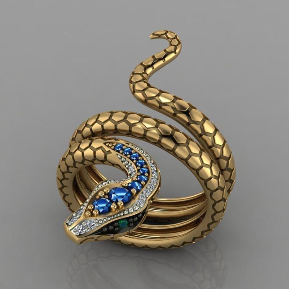 Creative Snake-shaped Sapphire Blue Zircon Unisex Rings