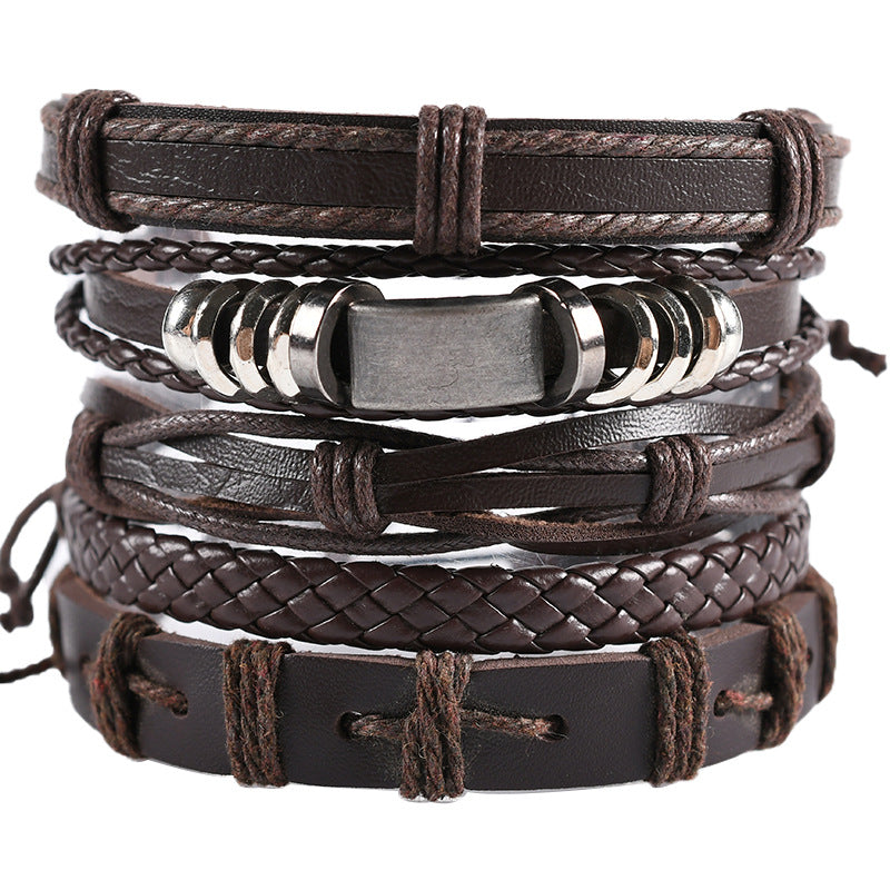 Men's Vintage Pack Cross Woven Leather Adjustable Bracelets