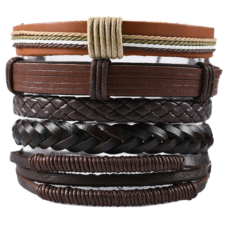 Men's Vintage Pack Cross Woven Leather Adjustable Bracelets