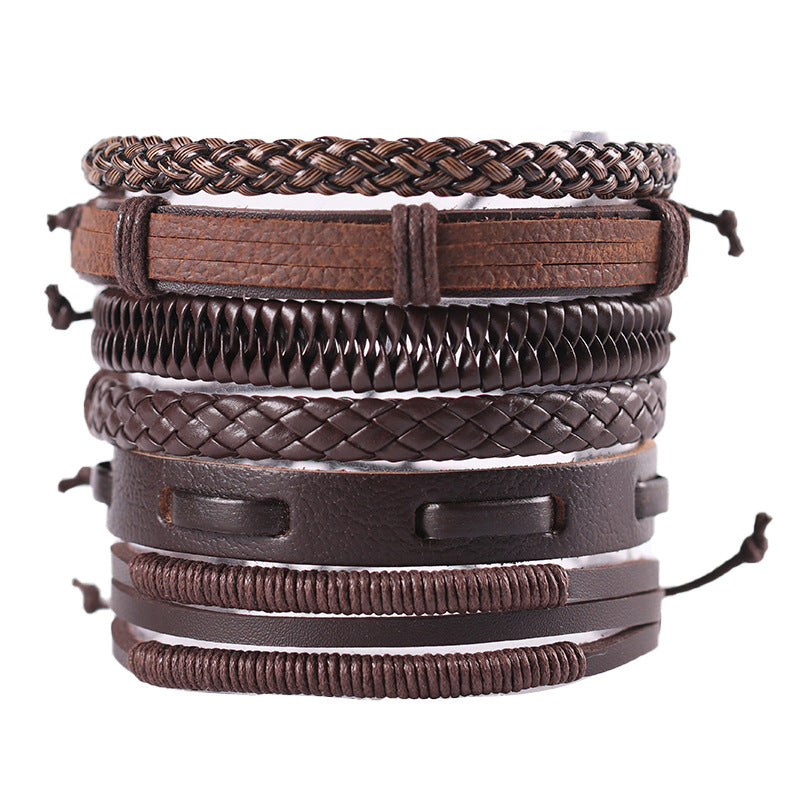 Men's Vintage Pack Cross Woven Leather Adjustable Bracelets