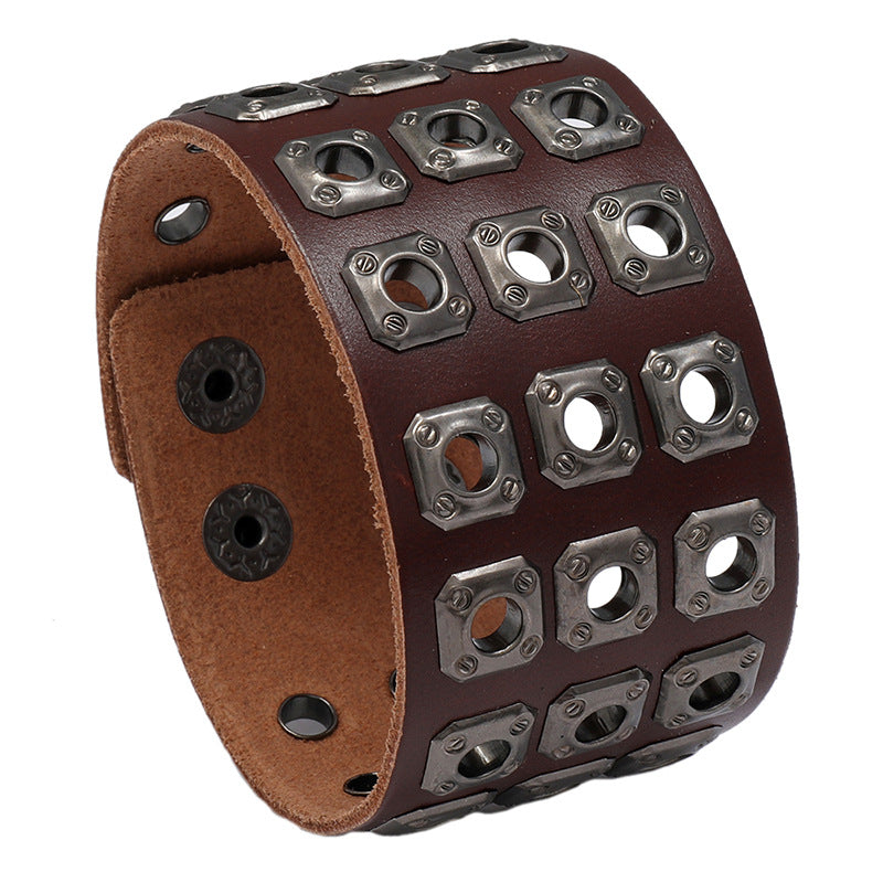 Men's Ornament Retro Three-row Square Nail Punk Bracelets