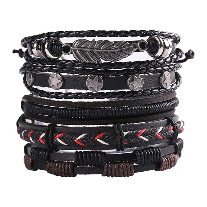 Men's Vintage Pack Cross Woven Leather Adjustable Bracelets