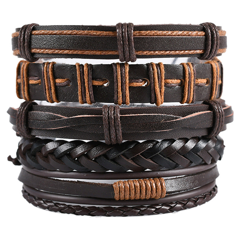 Men's Vintage Pack Cross Woven Leather Adjustable Bracelets