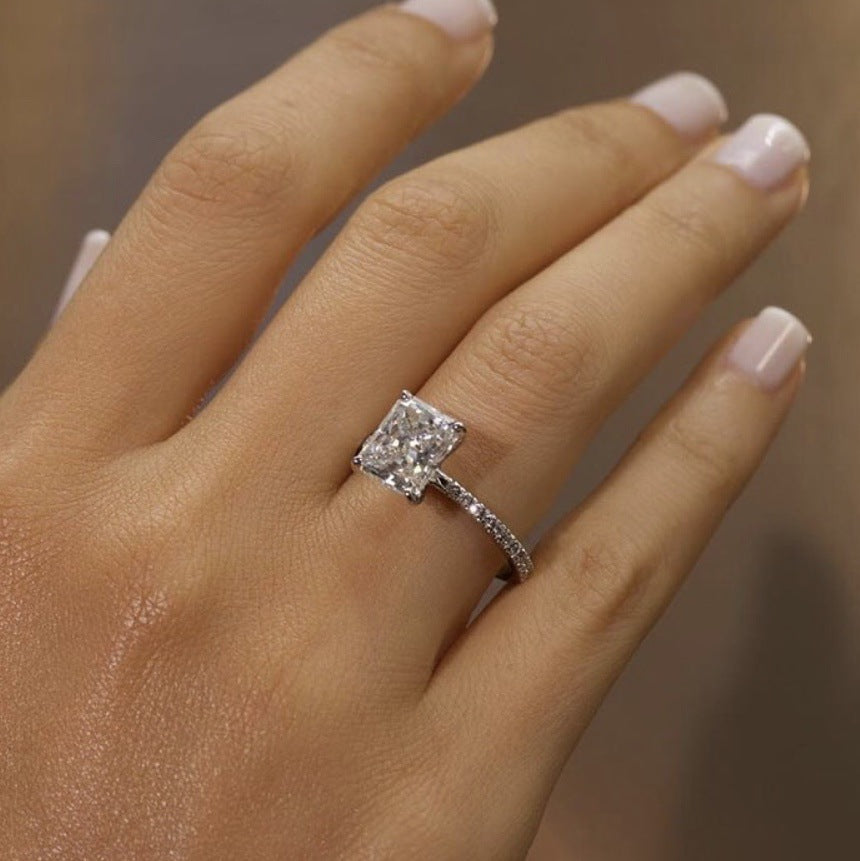 Women's Couple Gold-plated Inlaid Square Diamond Zircon Rings