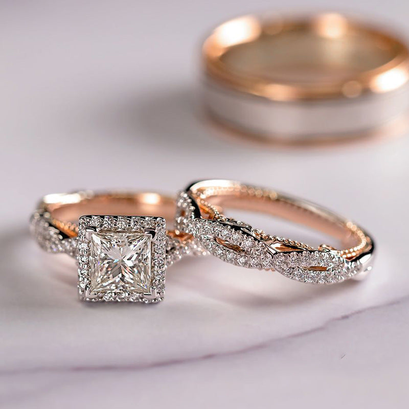 Women's Rose Gold Color Separation Shining Zircon Rings