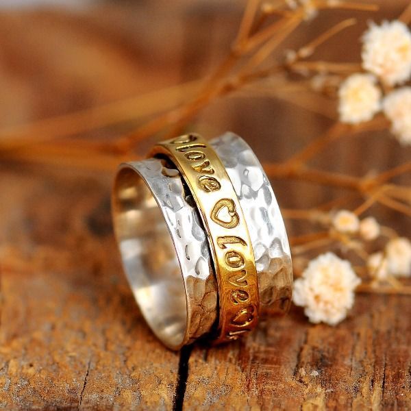 Luxury Vintage Retro Two-tone Letter Ornament Rings