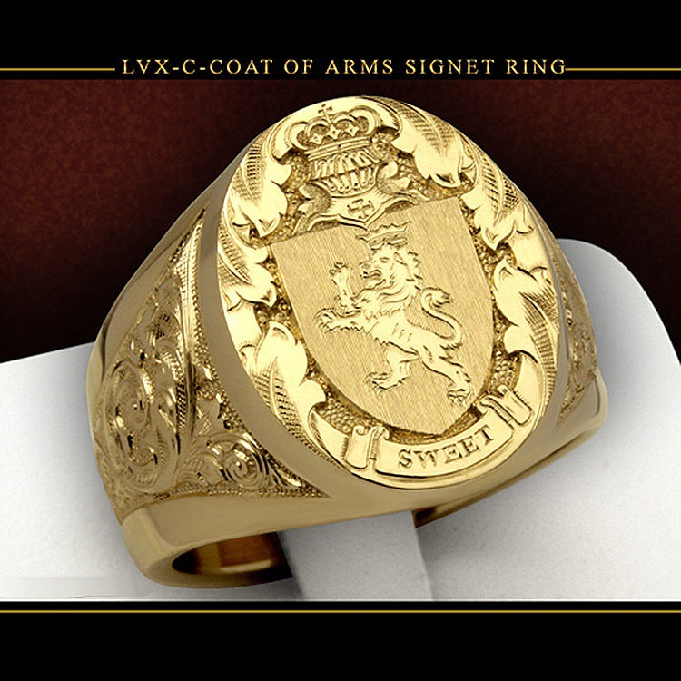 Lion Shield Badge Gold Plated Royal Rings