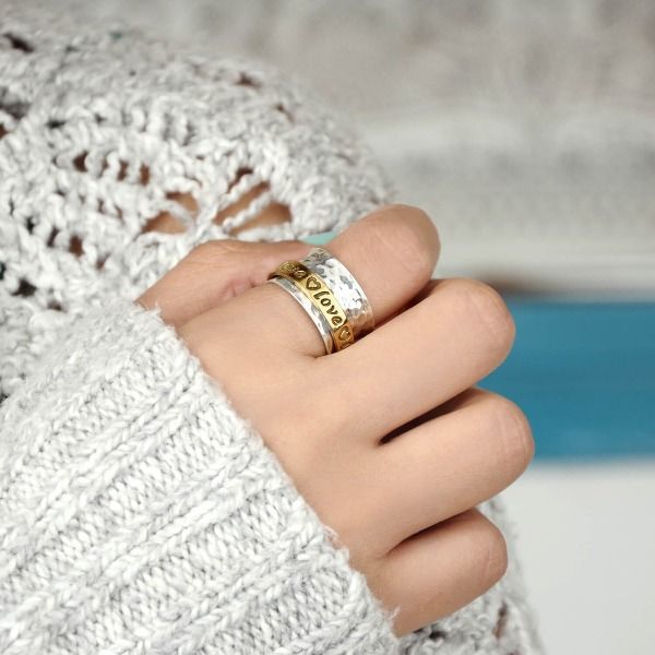 Luxury Vintage Retro Two-tone Letter Ornament Rings