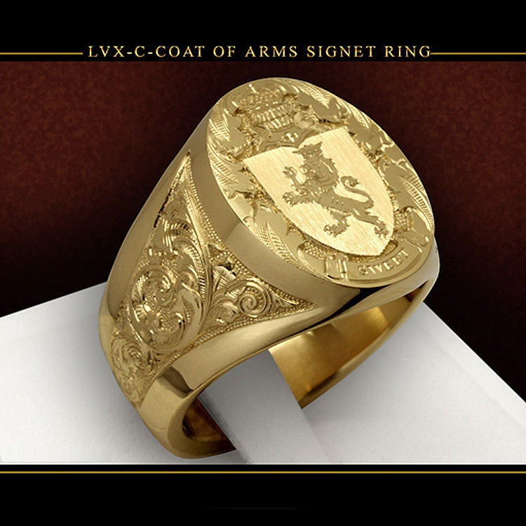 Lion Shield Badge Gold Plated Royal Rings