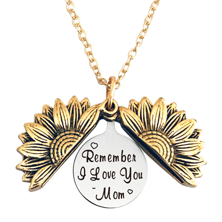 Vintage Sunflower Open Lettering Stainless Steel Necklaces