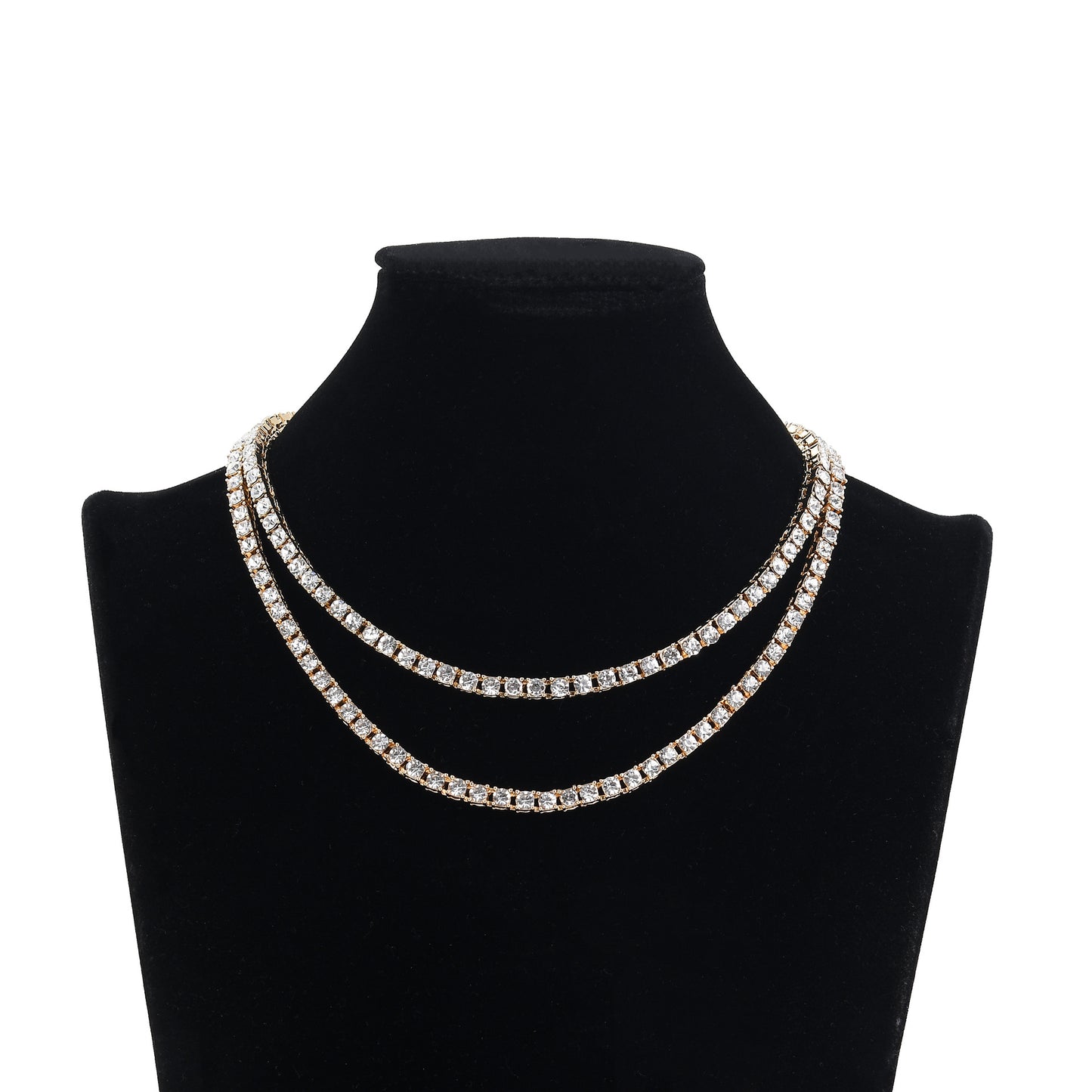 Women's & Men's Alloy Rhinestone Line Tennis Gold High-grade Necklaces