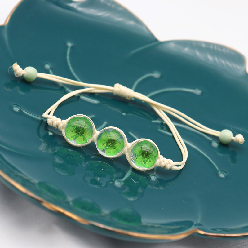 Dried Flower Glass Real Specimen Luck Couple Girlfriends Gift Bracelets