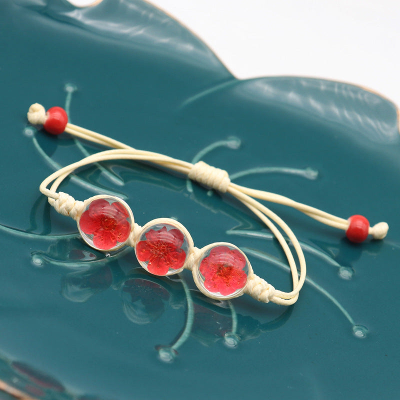 Dried Flower Glass Real Specimen Luck Couple Girlfriends Gift Bracelets