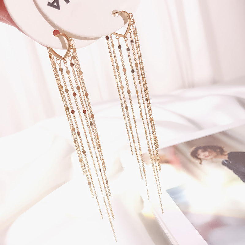 Women's Tassel Heart-shaped Ear Clip Long Suitable For Round Earrings
