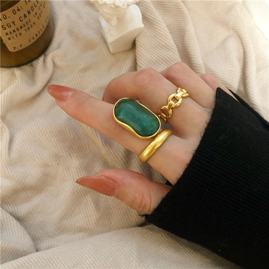 French Style High Sense Emerald Female Rings