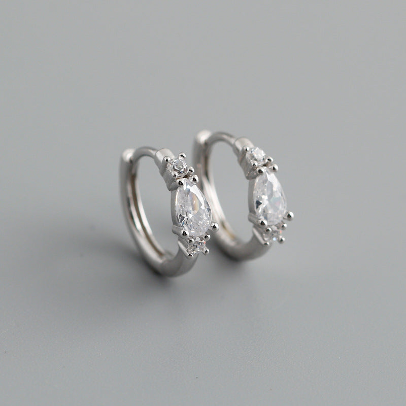 Women's Pine Water Drop Zircon Sterling Sier Earrings