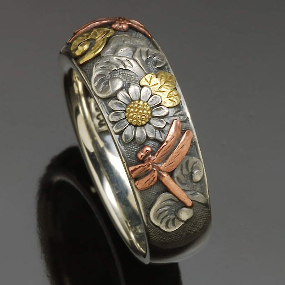 Classy Vintage Carved Flower Dragonfly Sunflower Rings