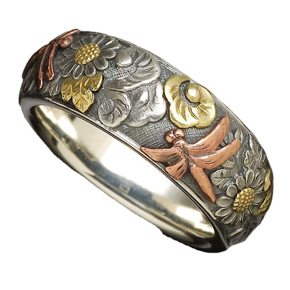 Classy Vintage Carved Flower Dragonfly Sunflower Rings