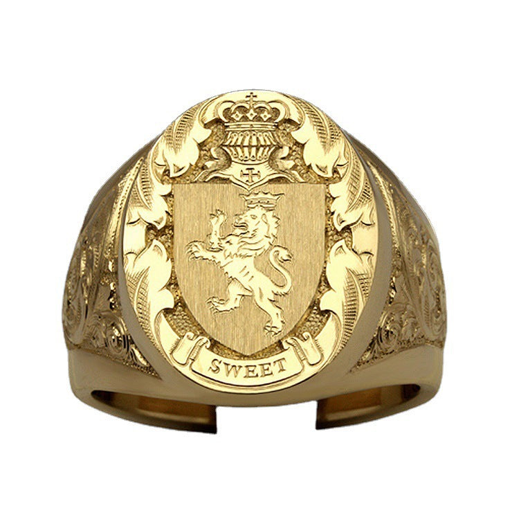 Lion Shield Badge Gold Plated Royal Rings