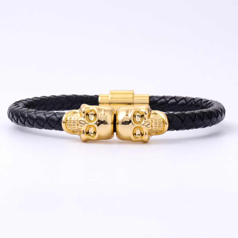Men's Cowhide Ghost Head Punk High Quality Bracelets