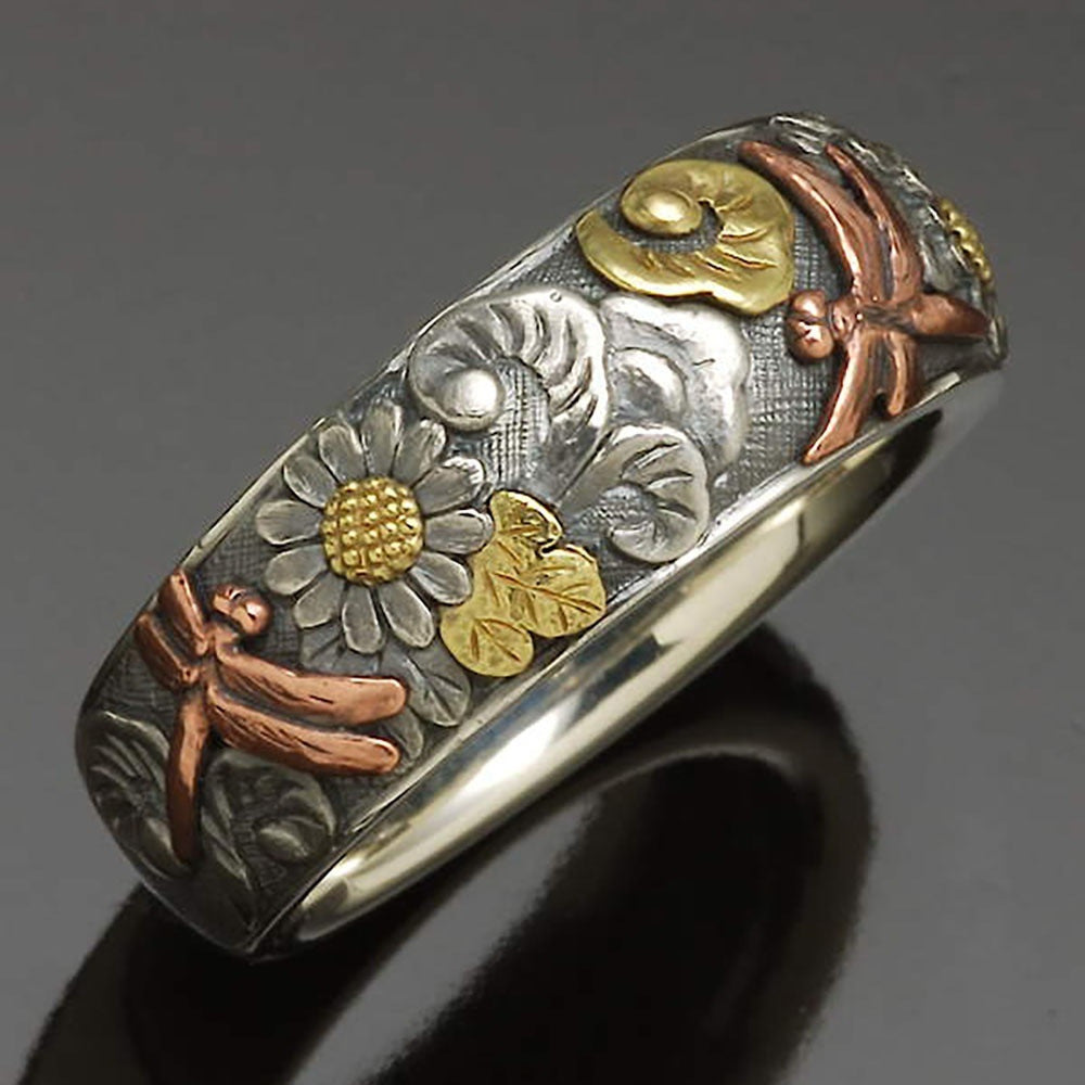 Classy Vintage Carved Flower Dragonfly Sunflower Rings