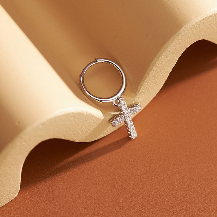 Sier Personality Cross Diamond Female Trendy Earrings