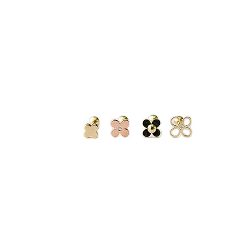Sier Petal Screw Flower Simple Ear Bone Earrings